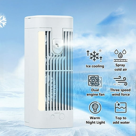 Mini 9" Desk Fan with Night Light and Mist, 3 Speeds, Personal Table Fan or Hang Use,with Water Tank Air Cooler