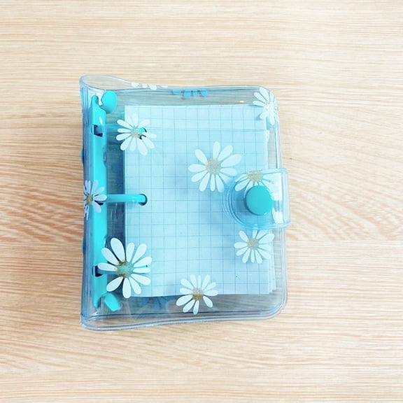 Mini A8 Loose-Leaf Notebook, Floral Daisy Pattern Refillable Travel Journal, Portable Small 3-Ring Binder Pocket Notepad A#006 Blue