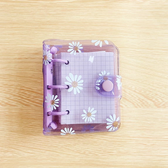 Mini A8 Loose-Leaf Notebook, Floral Daisy Pattern Refillable Travel Journal, Portable Small 3-Ring Binder Pocket Notepad A#006 Purple