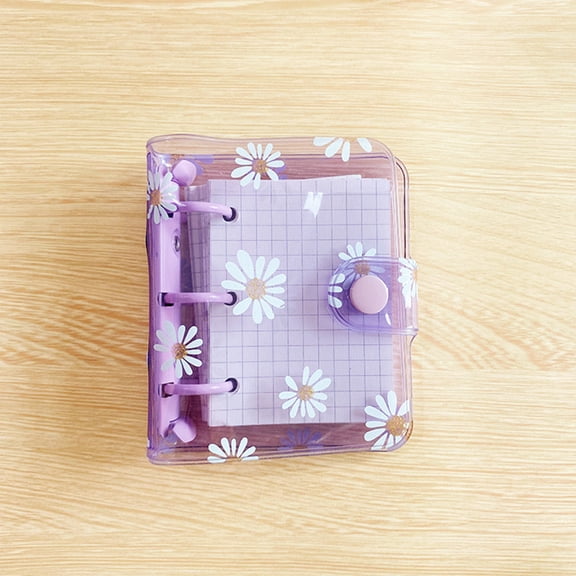 Mini A8 Loose-Leaf Notebook, Floral Daisy Pattern Refillable Travel Journal, Portable Small 3-Ring Binder Pocket Notepad B#006 Purple