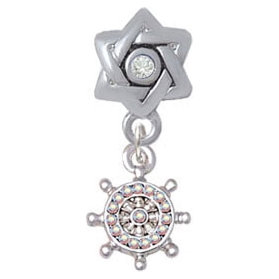Mini AB Crystal Ship Wheel - Star of David with Clear Crystal Charm Bead