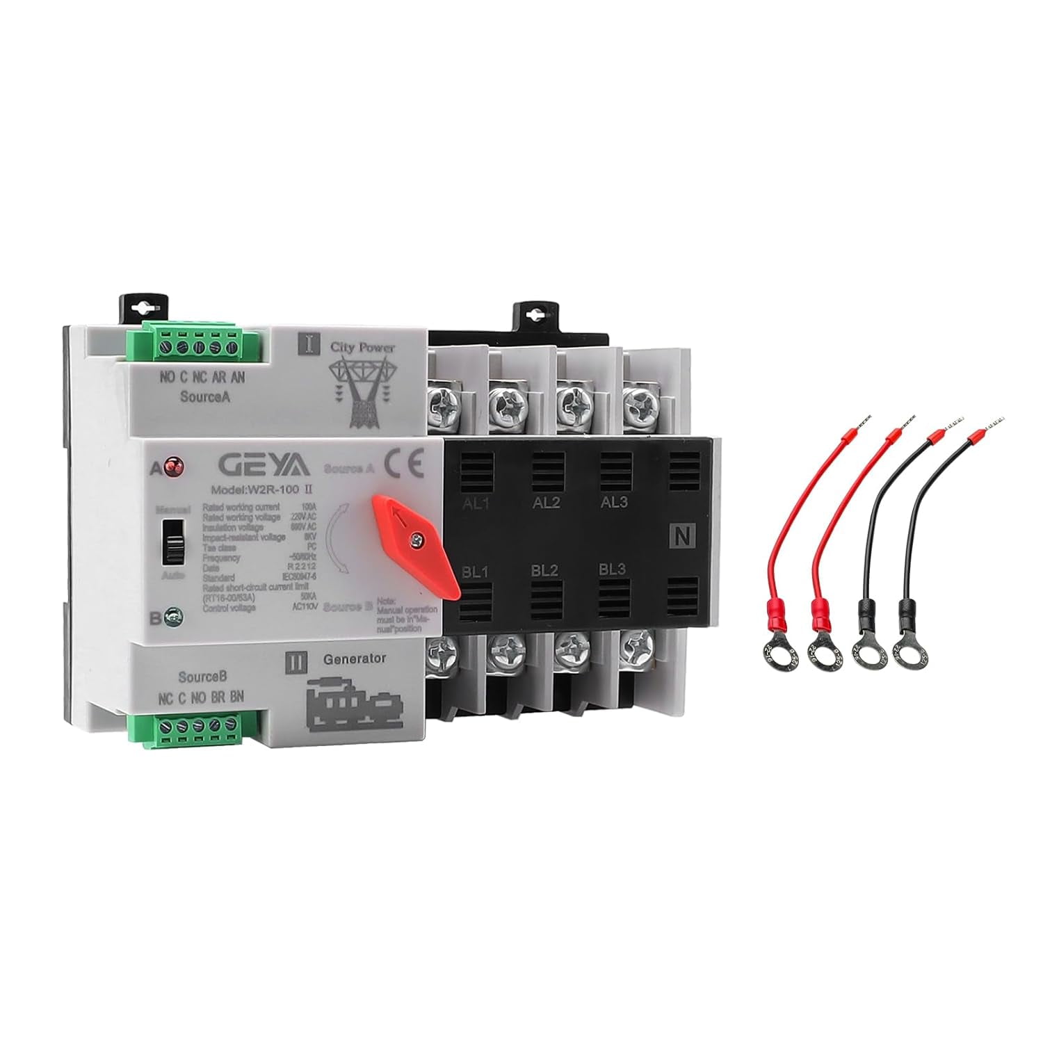 Mini ATS Automatic Transfer Switch 100A AC 110V, IGEYAPA 4POLE 100 amp ATS Dual Power Switch for Home Generator, Din Rail Mounted Controller Electrical Type RV Fast Transfer (W2R 4P 100A 110V) C2