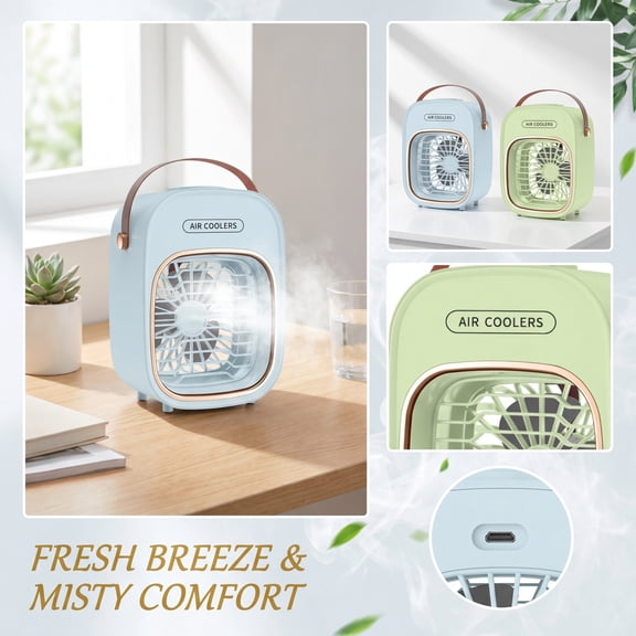 Mini Ac Unit, Portable Air Fan, Evaporative Cooler, Small Air, 7X6X4 Inch Green Mist Cooling Fan, Usb Powered Portable for Room Desk Bedside Workspace