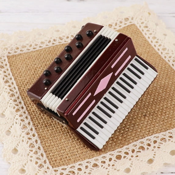 Mini Accordion Musical Instrument Model Ornament Wooden Home Office Decor Collectible Whimsical Miniature Music Display Creative Gift for Music Lovers