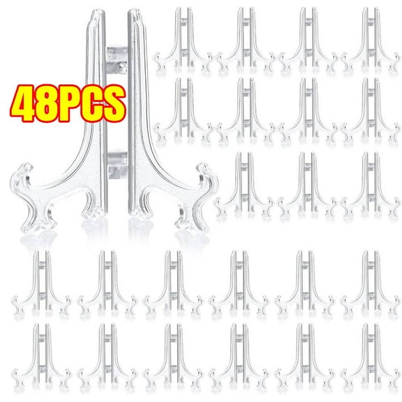 Mini Acrylic Easel Stands,  48 Pack, 3-Inch Clear Plastic - Display Stands for Collectibles, Trading Cards & Photos