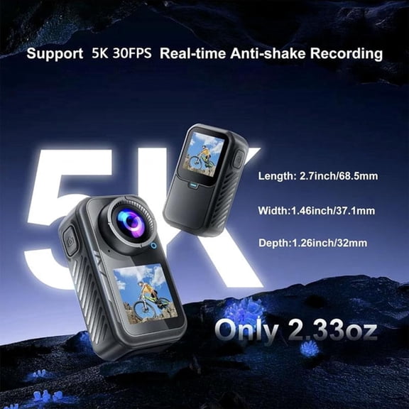 Mini Action Camera 5K Dual Screen,128G Thumb Sports Camera with EIS Stabilization, Wearable POV Chest Camera,Waterproof for Running Cycling Swimming Hiking Adventures Motorcycle