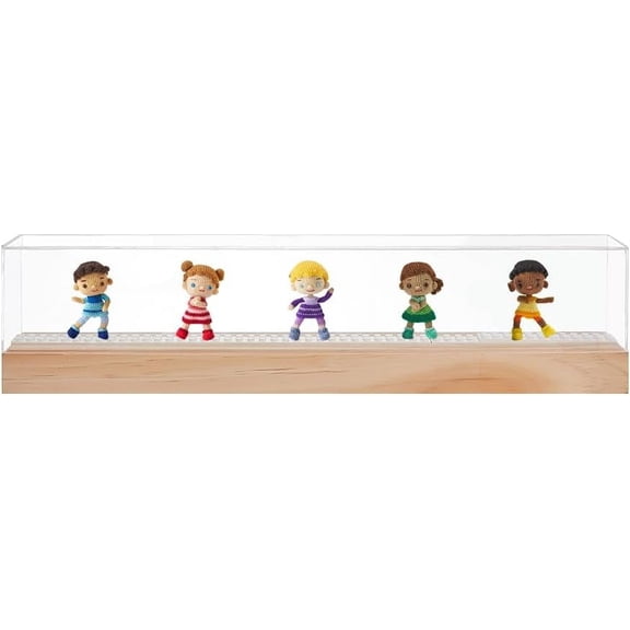 Mini Action Figure Display Cuboid Wood with Acrylic Clear Dustproof Display Box Minifigures Display Case