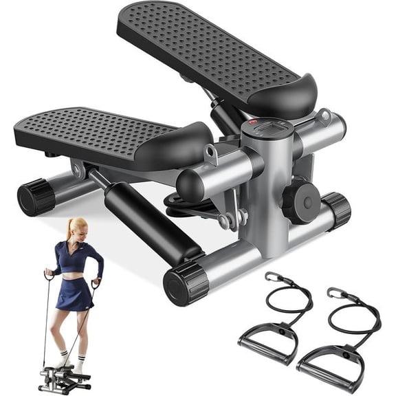 Mini Adjustable Hydraulic Step Stepper Machine with Resistance Bands, Portable Full Body Workout Stair Stepper for Home Fitness Exercise