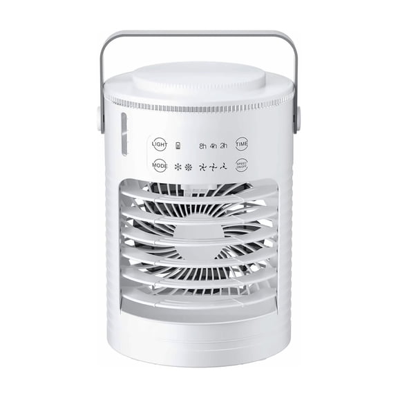 Mini Air Conditioner, 4-in-1 Portable Air Cooler Fan with Humidifier, 3-Speed, 600ml, Timer, 7-Color Light for Bedroom Office