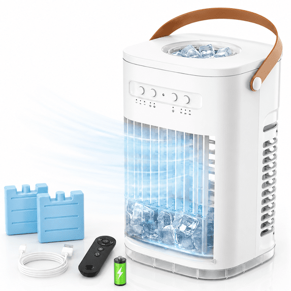 Aerozy Portable Evaporative Air Cooler, 1200ml Water Tank, 3 Speeds, 5400mAh Battery