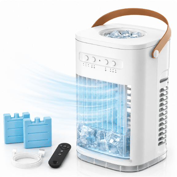 AEROZY Portable Evaporative Air Cooler, 1200ML Water Tank with 3 Speeds, 2 Cool Mist Modes & Remote Control for Bedroom and Office
