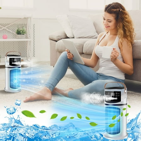 Mini Air Conditioner Small AC Portable Air Conditioners with 640ml Water Tank Capacity ,9 Speed Wind Spray Adjustment & 7 Color LED Light Cool Mist & 8-hour Timer Air Cooler for Bedroom/Home/Office