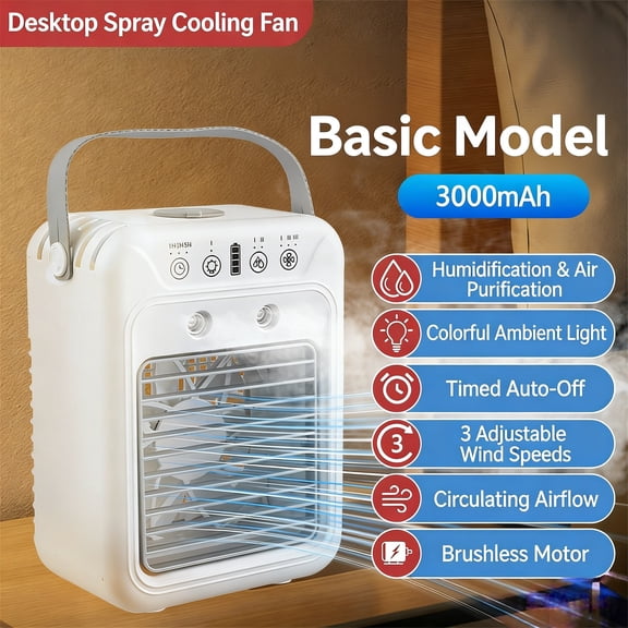 Mini Air Conditioners, Rechargeable Portable AC Unit, Personal Cooling Fan with 2 Speeds & 2 Cool Air Spray, Small Room Air Conditioners for Bedroom, Office, Outdoor