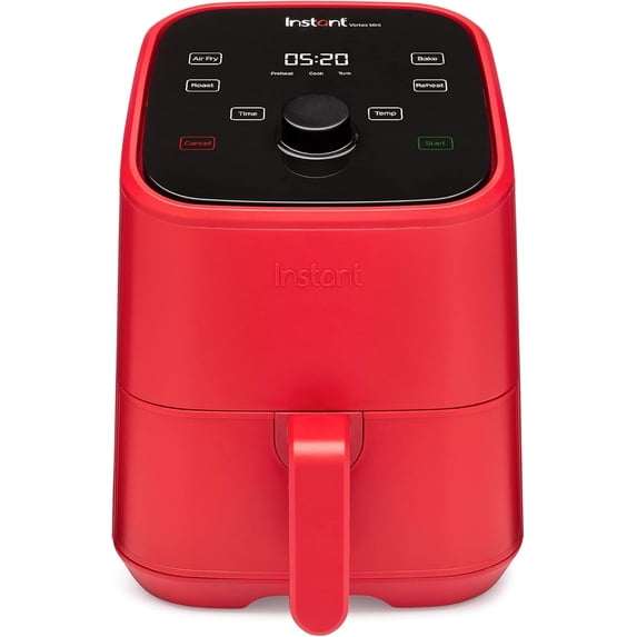 Mini Air Fryer 2QT, Red, Programmable with Touch Controls, EvenCrisp Technology, Dishwasher-Safe