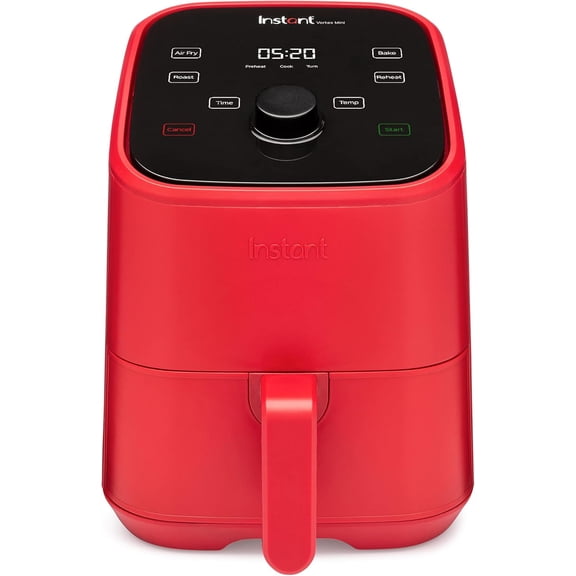 Mini Air Fryer 2QT, Red, Programmable with Touch Controls, EvenCrisp Technology, Dishwasher-Safe