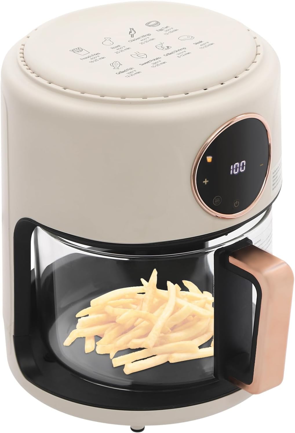 Mini Air Fryer 3.81Qt Glass Air Fryer 360° Viewable Touch Screen with Digital Display Adjustable Temperature Nonstick Airy Fryers