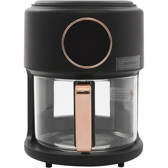 Mini Air Fryer 60 Min Timer, Black 3.8Qt Glass Airfryer, 1200W Glass Cylinder Air Fryer Adjustable Temp 360° Viewable Digital Display, Nonstick (Black)