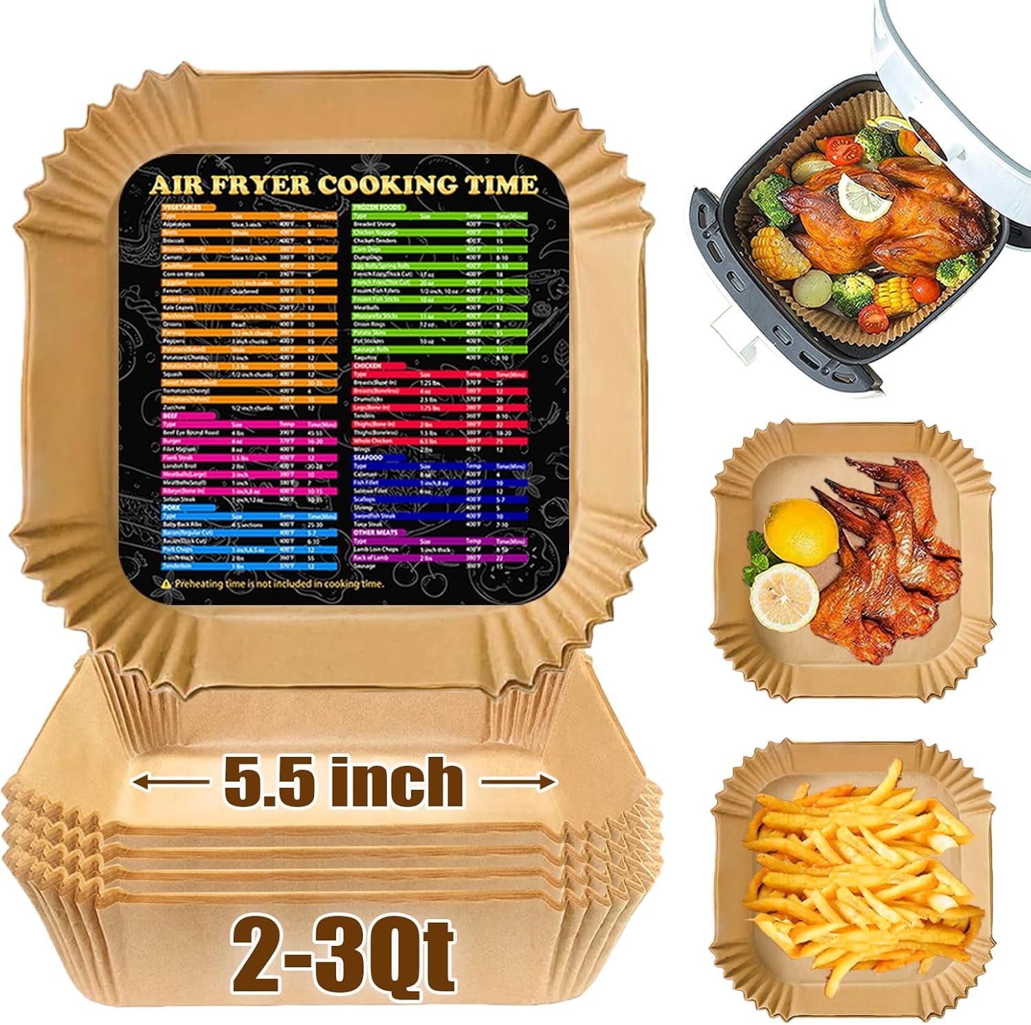 Vortex Liners Mini Air Fryer Liners for CHEFMAN 2 Qt Air Fryer, 5.5inch Square Small ...