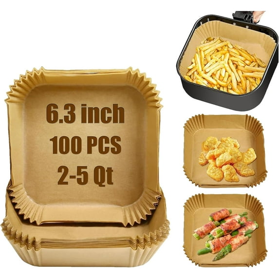 Mini Air Fryer Liners Disposable for Most 2-5 Qt Small Air Fryer, 100Pcs Small Parchment Paper for Baking Square Airfryer Paper Liners for 2-5 Qt