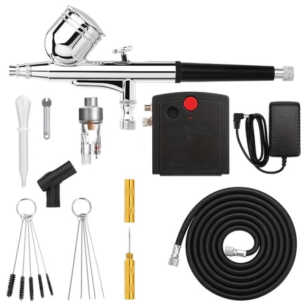 Mini Airbrush Kit with Portable Compressor - Dual-Action Gravity Feed for Painting, Cake Decorating, Hobby, Craft + Airbrush Cleaning Kit