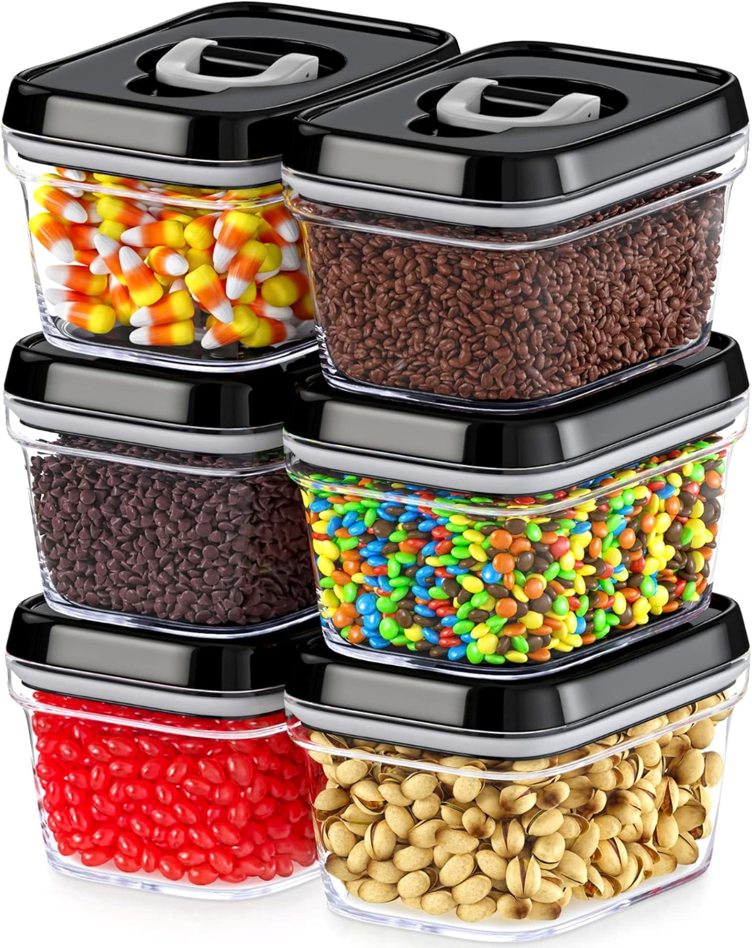Mini Airtight Storage Containers with - Set of 6 Clear Plastic Small ...