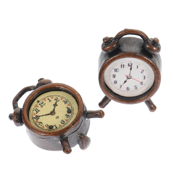 Mini Alarm Clock 2 Pcs Miniature Clocks Metal Material Home Dcor Scene Decors Dollhouse Alloy