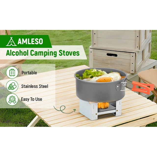Menolana Mini Alcohol Camping Stoves Set Folding Grill Burning Stoves Alcohol Heater for Pot, Outdoor Cookware for Backpacking Picnic Hiking Camping, A