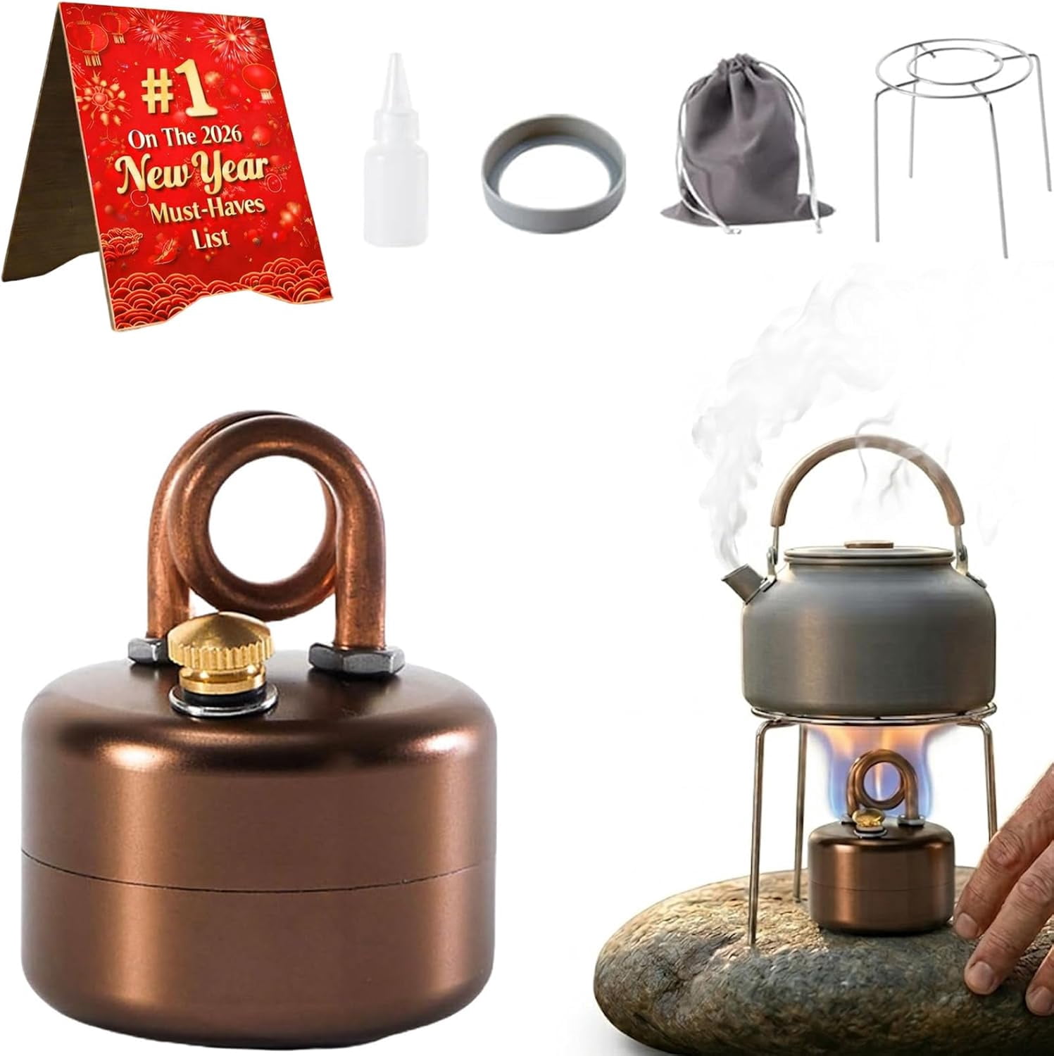 Mini Alcohol Stove, Alcohol Stove Camping, 3.5OZ Portable Brass Alcohol Gas Stove with Anti-Scald, Stand Fast Heating Windproof Backpacking Stoves for Hiking Survival Emergency Coffee Tea&nbsp;