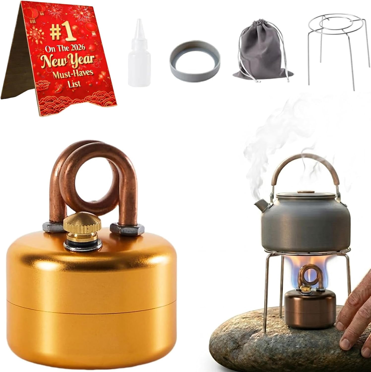 Mini Alcohol Stove, Alcohol Stove Camping, 3.5OZ Portable Brass Alcohol Gas Stove with Anti-Scald, Stand Fast Heating Windproof Backpacking Stoves for Hiking Survival Emergency Coffee Tea&nbsp;