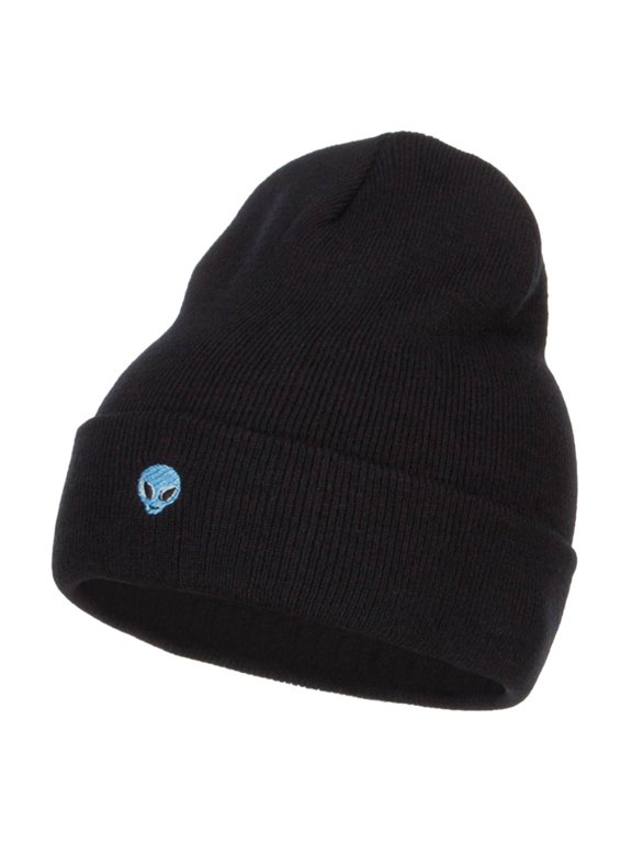 Mini Alien Embroidered Long Beanie - Black OSFM