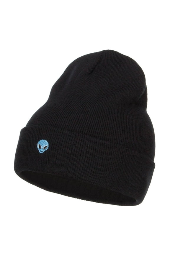 Mini Alien Embroidered Long Beanie - Black OSFM