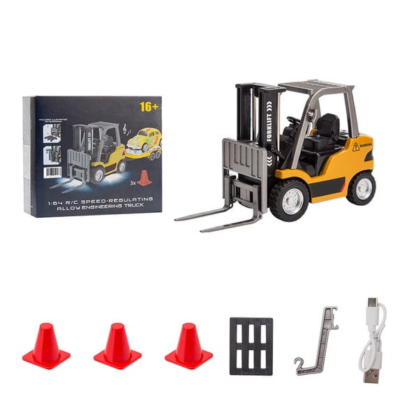 Mini Alloy RC Forklift Truck, 1/64 Scale 2.4G RC Construction Vehicle with Cargo Hook, Forks, RTR Grade Collectible Model Gift for Adults