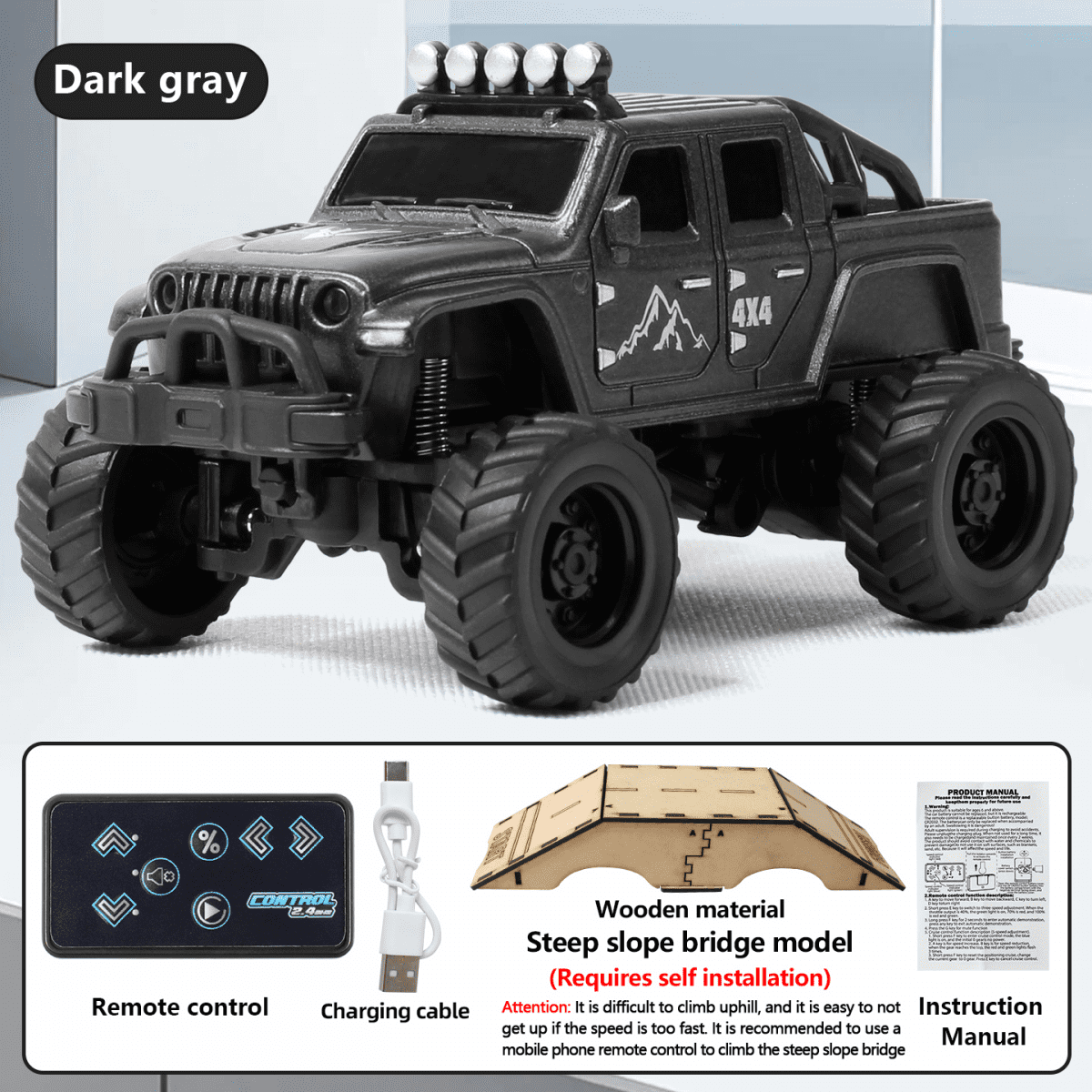 Mini Alloy Remote Control Truck for Adults, 1:64 RC Cars with Wooden Bridge for Boys Girls Off-Road Vehicle Racing & Birthday Gifts(Grey)