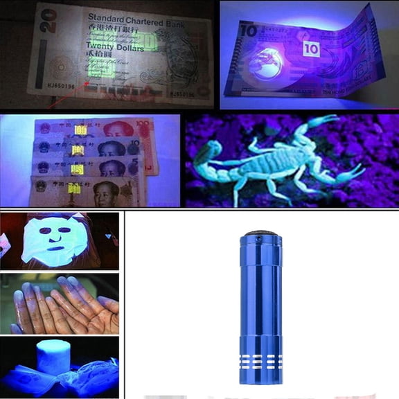 Mini Aluminum 9 LED Blacklight Flashlight, Wuztai Torch Light Lamp for Ink Curing Metal Crack Detection Money Detector, Portable UV Flashlight for Hydraulic Leak Biometric Security Testing with AAA