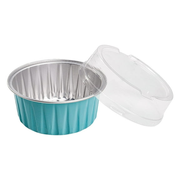 Mini Aluminum Foil Cupcake Baking Cups with Lids (20pcs, 5oz) Round Cupcake Foil Liners Tart Pie Tin Pan Holder - Disposable Mini Cake Containers Flan Molds for Pudding, Souffle, Party, Wedding