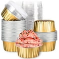 thumbnail image 1 of Mini Aluminum Foil Cupcake Baking Cups with Lids (50pcs, 5oz) Round Cupcake Foil Liners Tart Pie Tin Pan Holder - Disposable Mini Cake Containers Flan Molds for Pudding, Souffle, Party, Wedding, 1 of 7