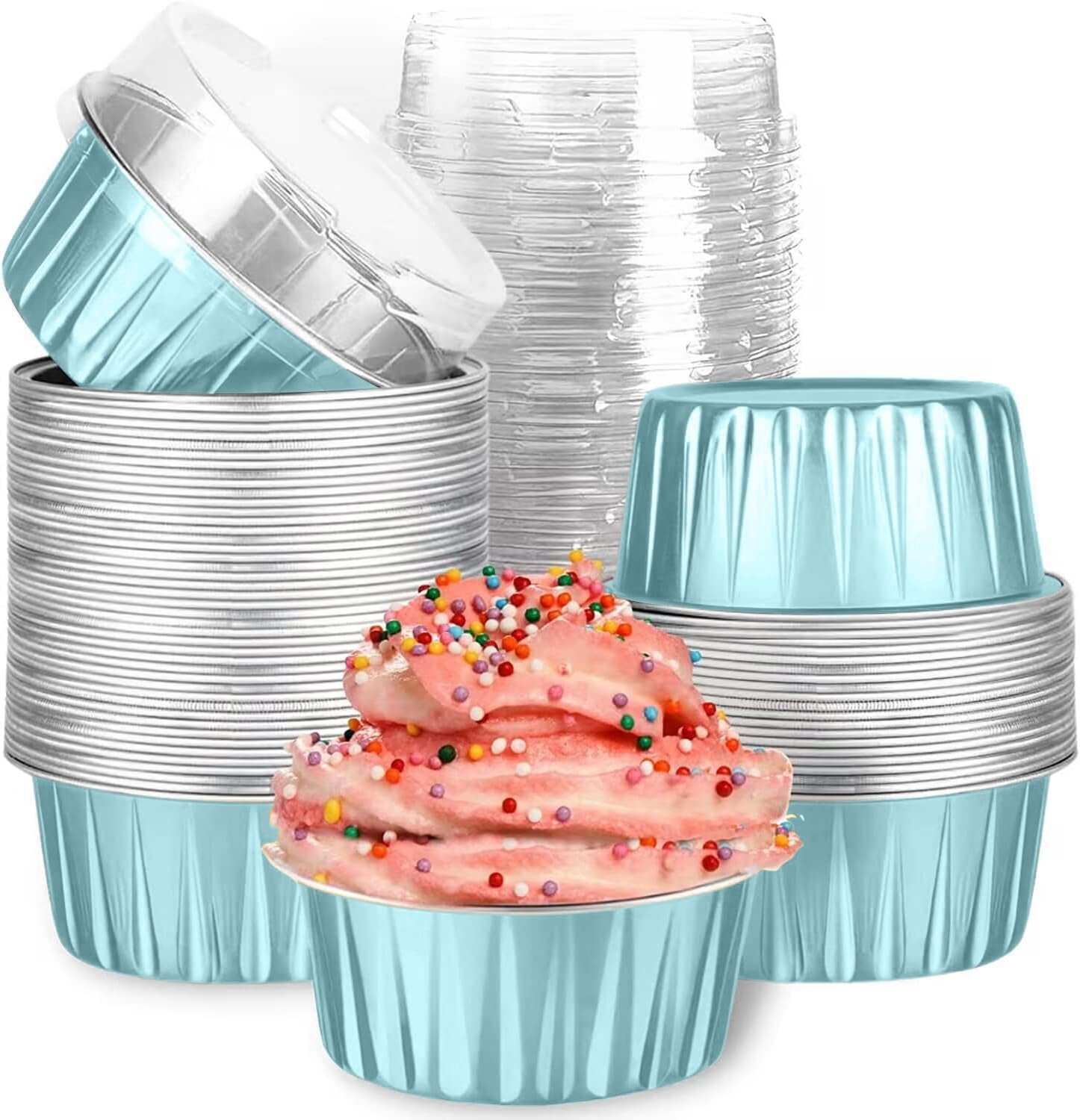 Mini Aluminum Foil Cupcake Baking Cups with Lids (50pcs, 5oz) Round