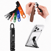Mini Aluminum Phone Stand for Cell Phone with Keychain, 20g Ultra Light Airplane Phone Holder, Foldable Phone Stand for Desk, for iPhone 17, Samsung S25, All Phones, Offices, Travel Essentials, Black