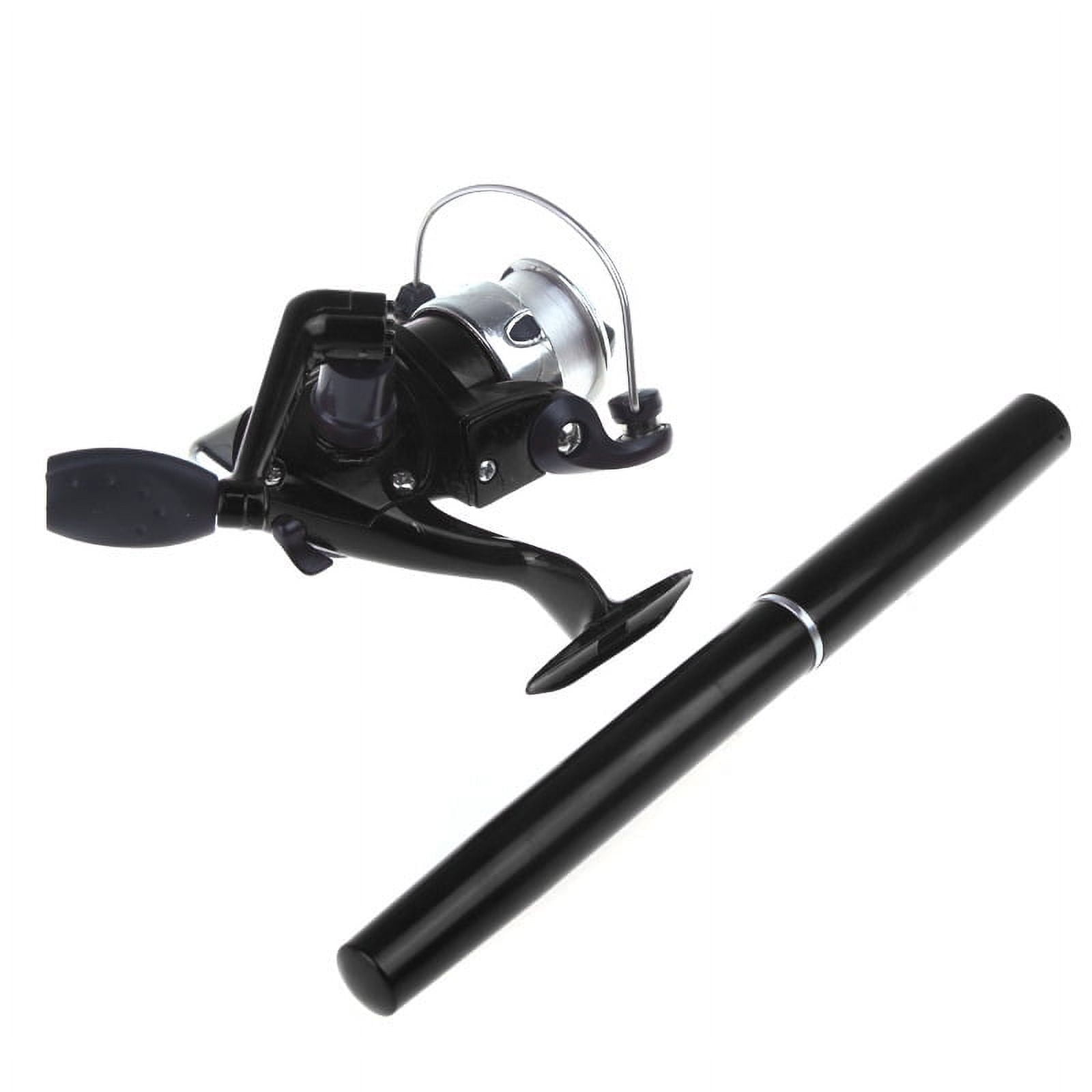 Mini Aluminum Pocket Pen Fishing Rod Pole + Reel, Size: 24.5, Black