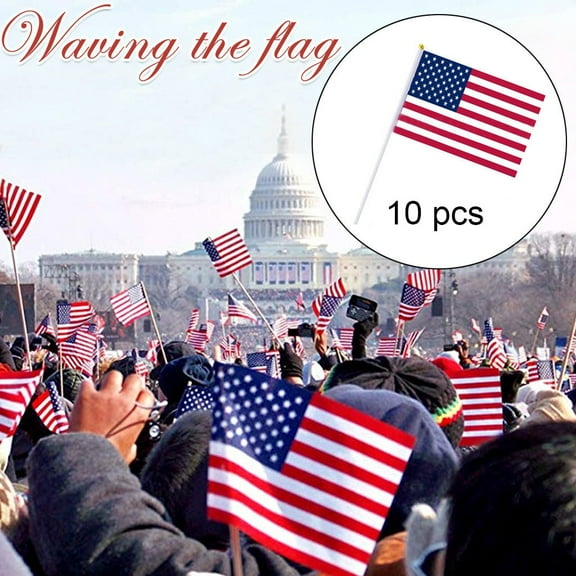 Mini American Flags, Handheld, Suitable For Parties, Parades, Sporting Events, Patriotic Holidays, And July 4Th Independence Day Decorations, 8.3 X 5.5 Inches, 10 Flags Per Pack.