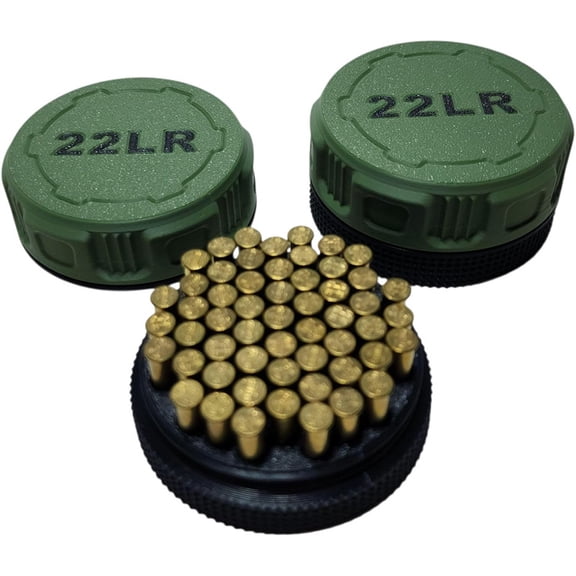 22 LR Ammo Holder 55 Round Capacity – Pocket Size Screw-Top Ammo Storage Can – Range Bag Organizer & Gift for Shooters and Small Game Hunters 2PCS