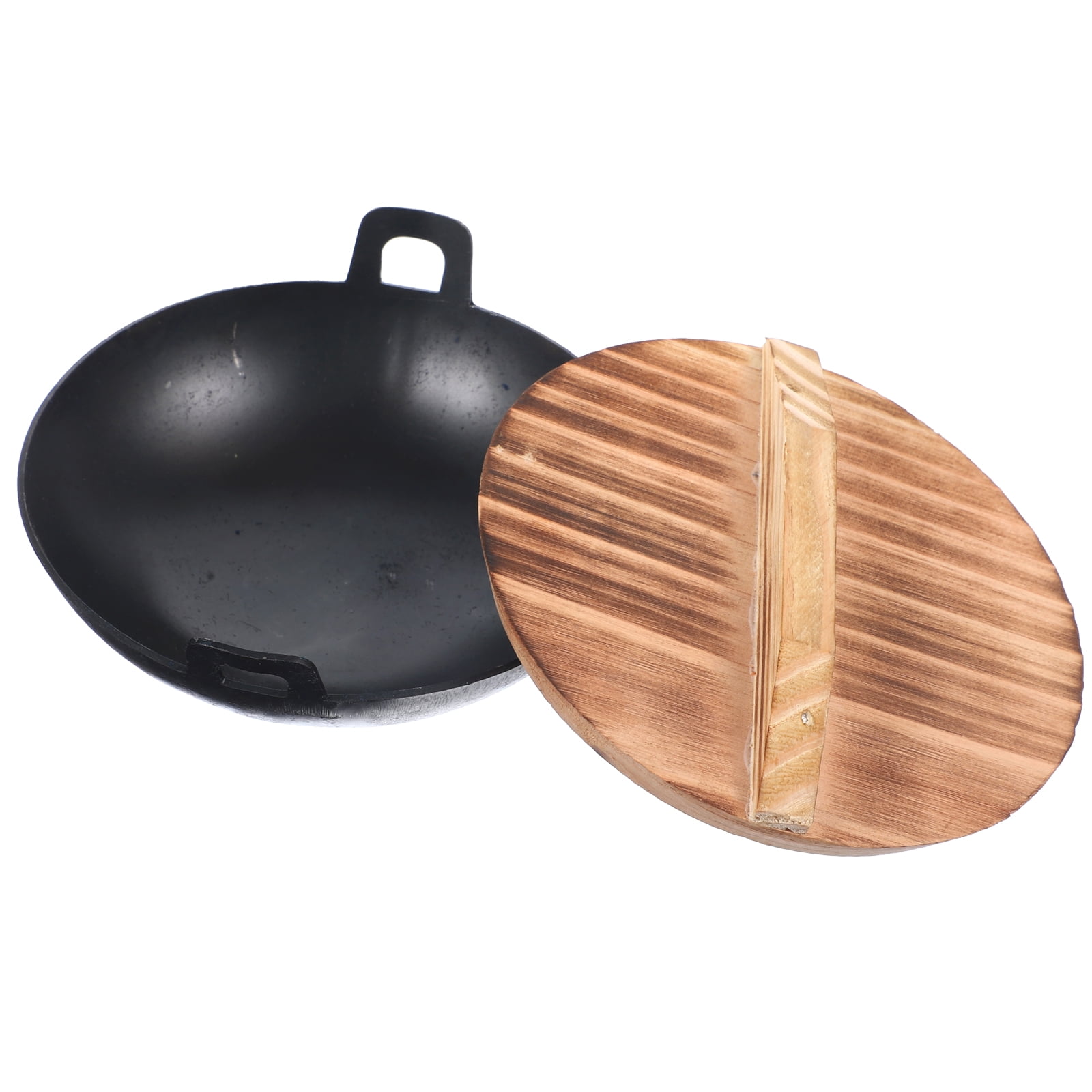 1 Set Mini Amphora Wok Kitchen Pretend Wok Flat Bottom Pre- Seasoned Cast P Mini Amphora Wok Kitchen for Toy Baking Dish with Lid Flat Griddle Work  Black