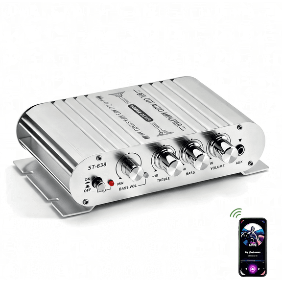 VIPQV 2.1 Channel Bluetooth 5.0 HiFi Stereo Power Amplifier, Mini Digital Audio Amplifier with Bass & Treble Control, LED Display, Supports 2 Speakers and Subwoofer for Home Audio & Car Audio