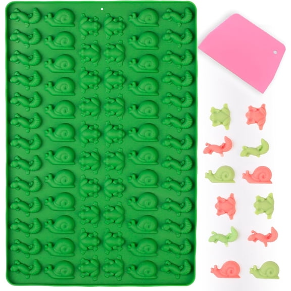 Mini Animal Silicone Mold - 70 Cavities Chocolate Candy Molds with Frogs, Lizards, Snails Shape for Making Gummy/Cake Decor/Fondant/Biscuits/Fruit Snack/Sugar Craft for Kids(with a Scraper)