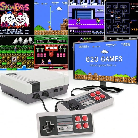 Mini Anniversary Vintage Portable Entertainment Gear Preloaded With 620 Classic Footage, Dual Hand Controllers, AV Television Output, Dual-Use Handheld & Home Family Leisure Hardware