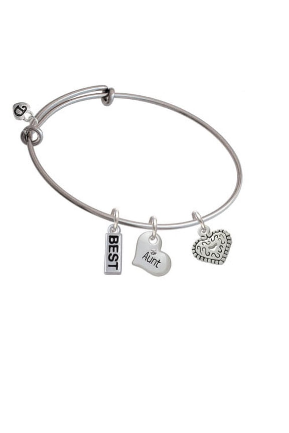 Mini Antiqued Heart with Swirls Aunt Heart Expandable Bangle Bracelet