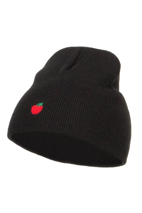 Mini Apple Embroidered Short Beanie - Black OSFM
