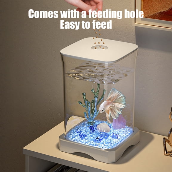 Mini Aquarium with LED Light for Desktop, Small Creative Fish Tank Cube, Self-Cleaning Ecology Tank for Home or Office, Beginner-Friendly Starter Tank for Decoration and Relaxation