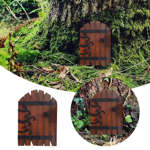 Mini Arched Fairy Door Accent, Distressed Wood & Metal Build, for Outdoor decorations, Fairy Garden decor, and Door decorations Hanging to Add Magic to Potted Plants, Tree Stumps