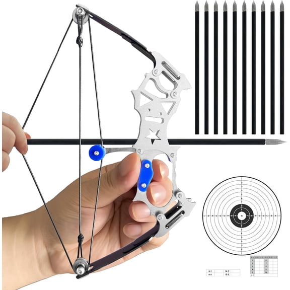 Mini Archery Bow Set Right Hand Mini Compound Bow Mini Hunting Bow Metal Material Catapult RH/LH for Hunting Shooting Practice Archery Entertainment Fun